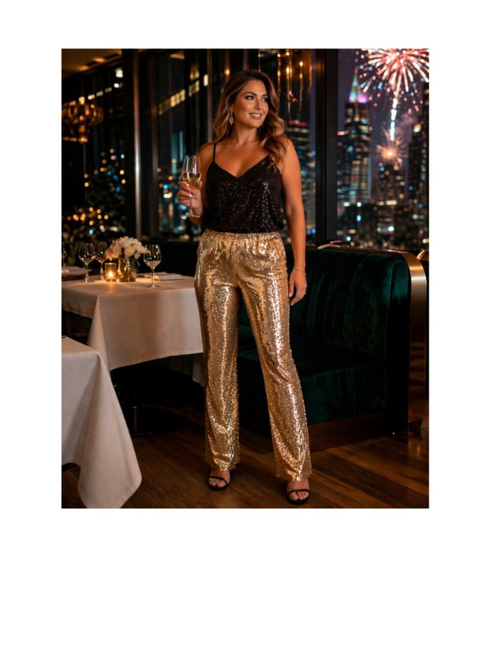 Gold Sequin NWT Elastic Waist | Holiday Party Glam Luxury Elegant * Large to XL